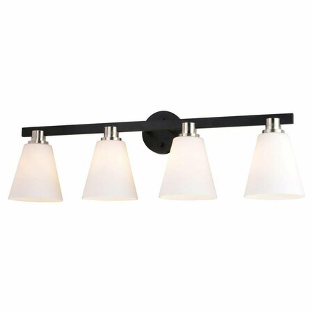 PERFECTTWINKLE Vermont 4 Light Vanity, Matte Black with Satin Nickel PE3261406